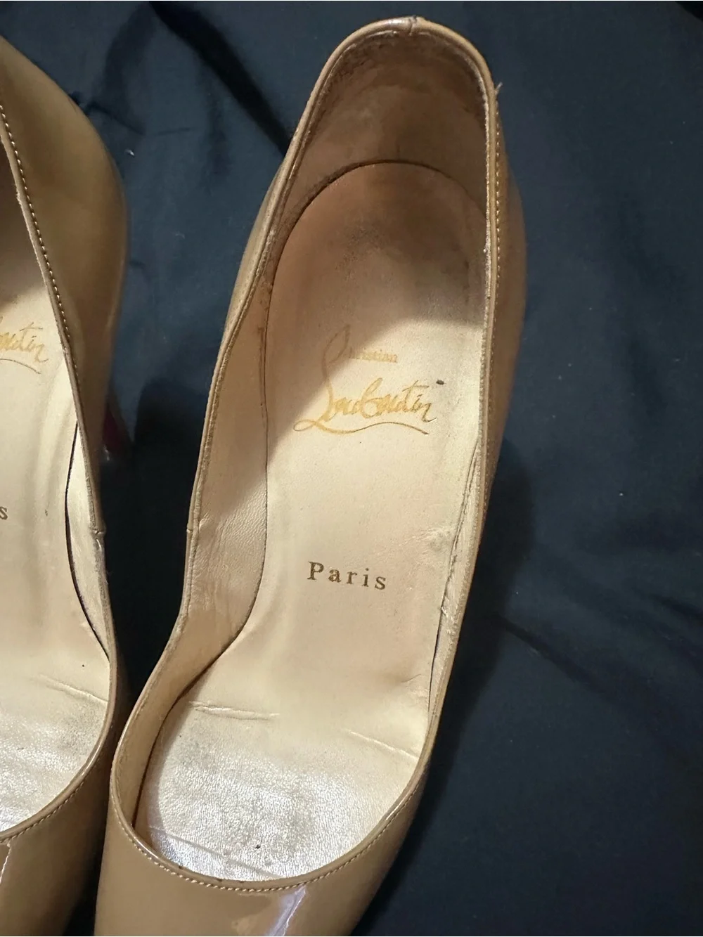 Christian Louboutin Lady Peep Size 36 1/2 Beige Patent Leather Peep Toe Pumps
